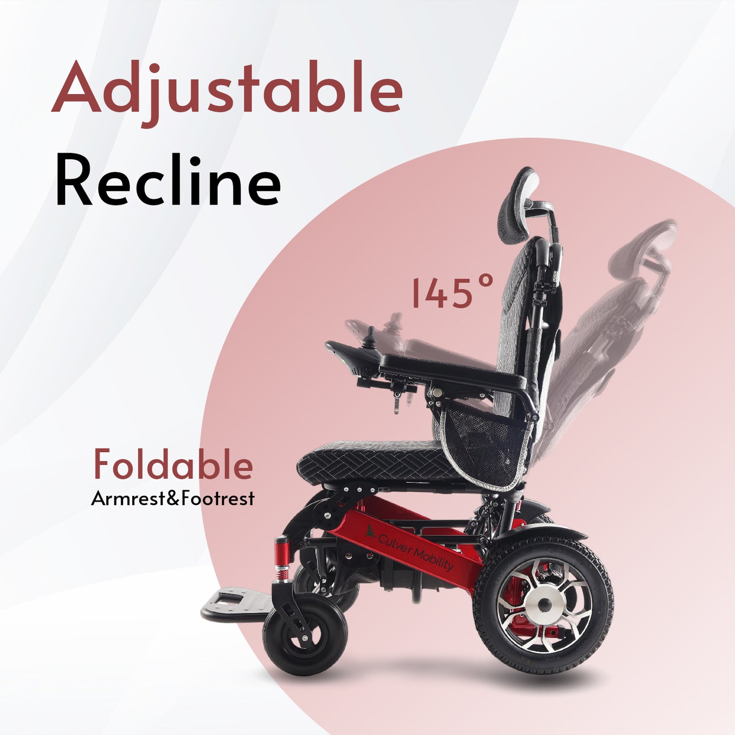 SHAWK (RED)-Reclining Folding Lightweight Electric Wheelchair 500W Motor,330 lbs-13 miles