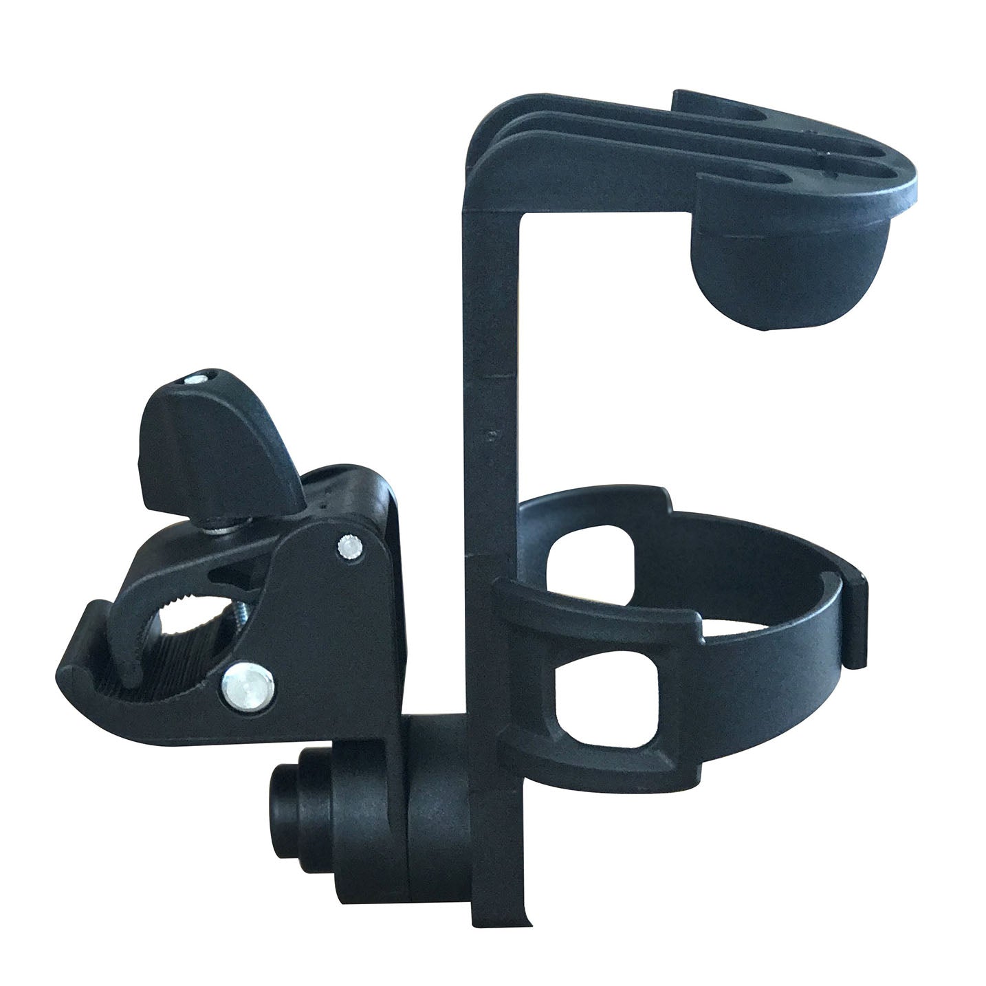 The Universal Drink Holder will hold every kind of wine glass, coffee cup,  cans and bottles. The drink holder is compatible with many various  wheelchairs, power chairs, electric wheelchairs, mobility scooters, and