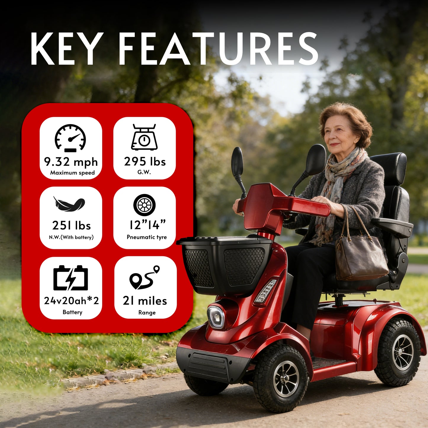 NINA Heavy-Duty All-Terrain Mobility Scooter – Dual Battery, Long Range, 800W Power