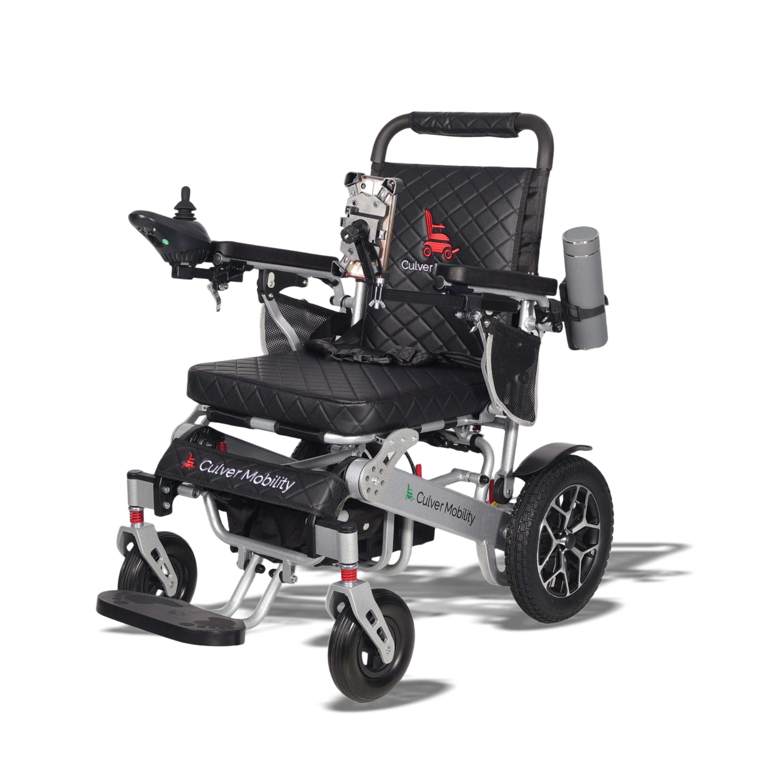 WOLF (Black) – Folding Lightweight Heavy Duty Electric Wheelchair, 330 lbs Capacity, 500W Motor, 13 Miles Range – Includes Free Travel Bag, Cup Holder, and Phone Holder