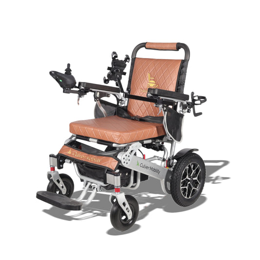 WOLF (Brown)Folding Lightweight Heavy Duty Electric Wheelchair, 330 lbs Capacity, 500W Motor, 13 Miles Range – Includes Free Travel Bag, Cup Holder, and Phone Holder