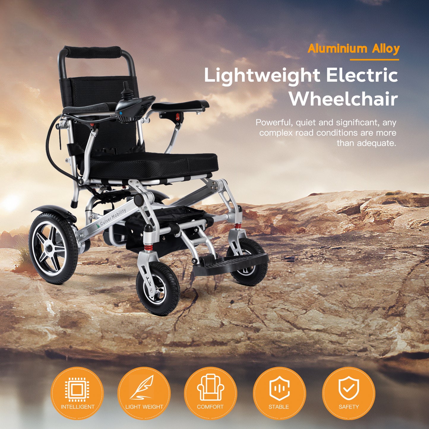 Culver Mobility RAGER Lightweight Foldable Electric Wheelchair Weight 40lbs -Detachable Battery
