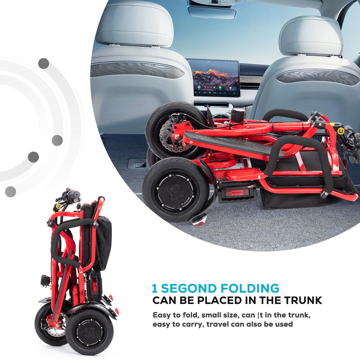Culver Mobility COUGAR 3-Wheel Folding Mobility Scooter, 49.6 lb, 15-Mile Range – Red