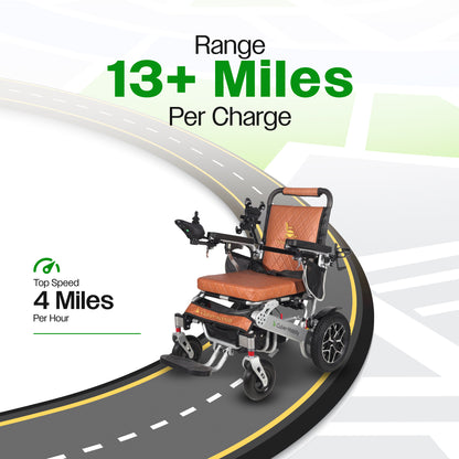 WOLF Brown Folding Electric Wheelchair, 330lbs Capacity, 13mi Range