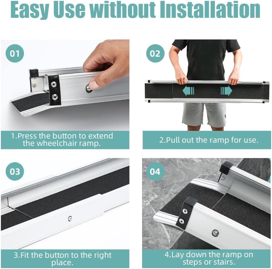 Culver Mobility Adjustable Wheelchair Ramp 7FT Telescoping Portable Wheelchair Ramps for Steps Ramps for Wheelchair for Home with Storage Bag Aluminum Non-Skid Ramps 84" L x 7.4" W 600lbs Capacity (2 Pack)