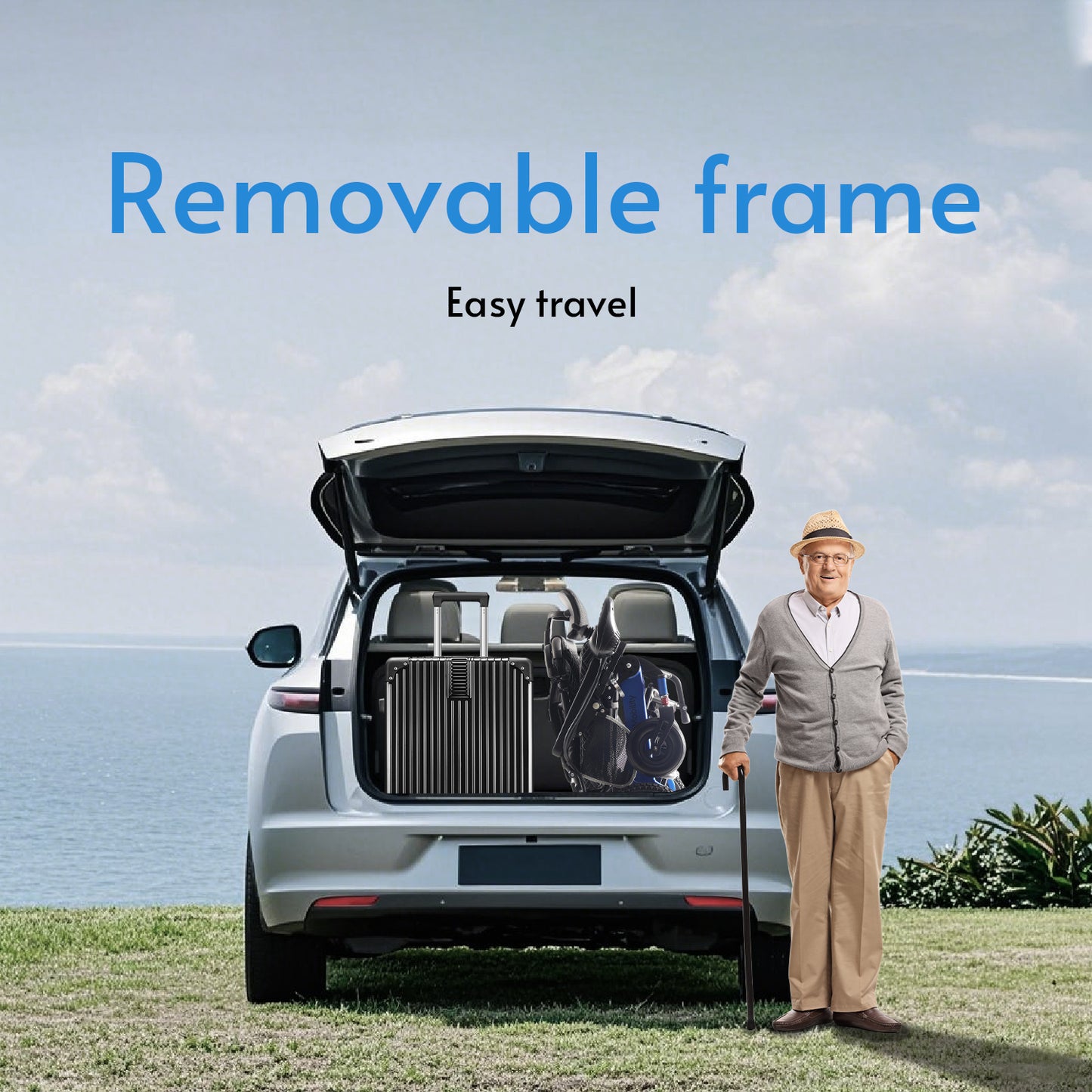 SHAWK (BLUE)-Reclining Folding Lightweight Electric Wheelchair 500W Motor,330 lbs-13 miles