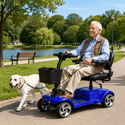 20-Mile Long Range Folding Mobility Scooter for Adults & Seniors, 300 lb Weight Capacity, Portable Electric Mobility Scooter with LED Headlight, Detachable Storage Basket, Compact Travel Scooter for Daily Use