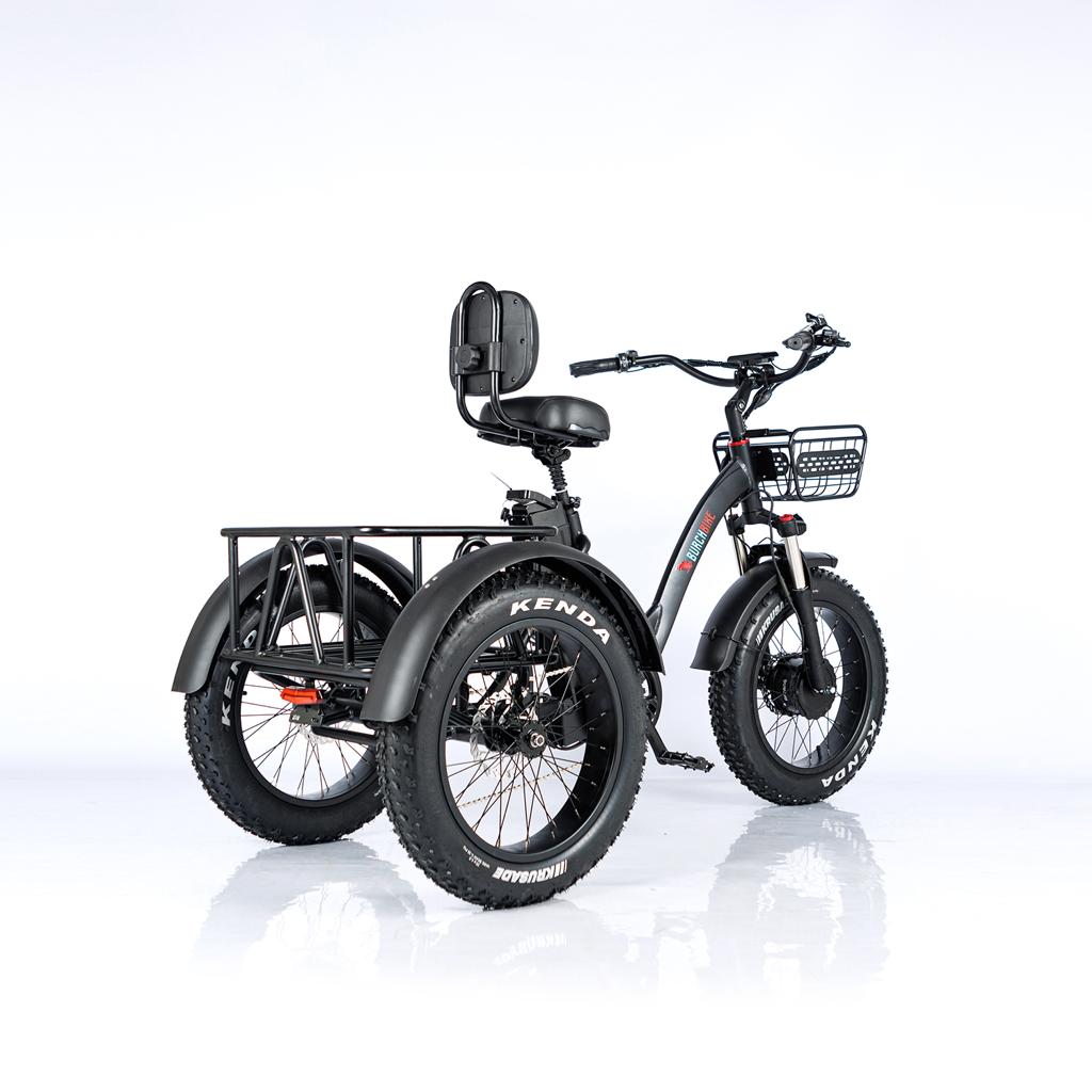 Electric Fat Tire Trike Tricycle Bike w/Cargo Basket - All-Terrain 500W Motor and 48V Lithium
