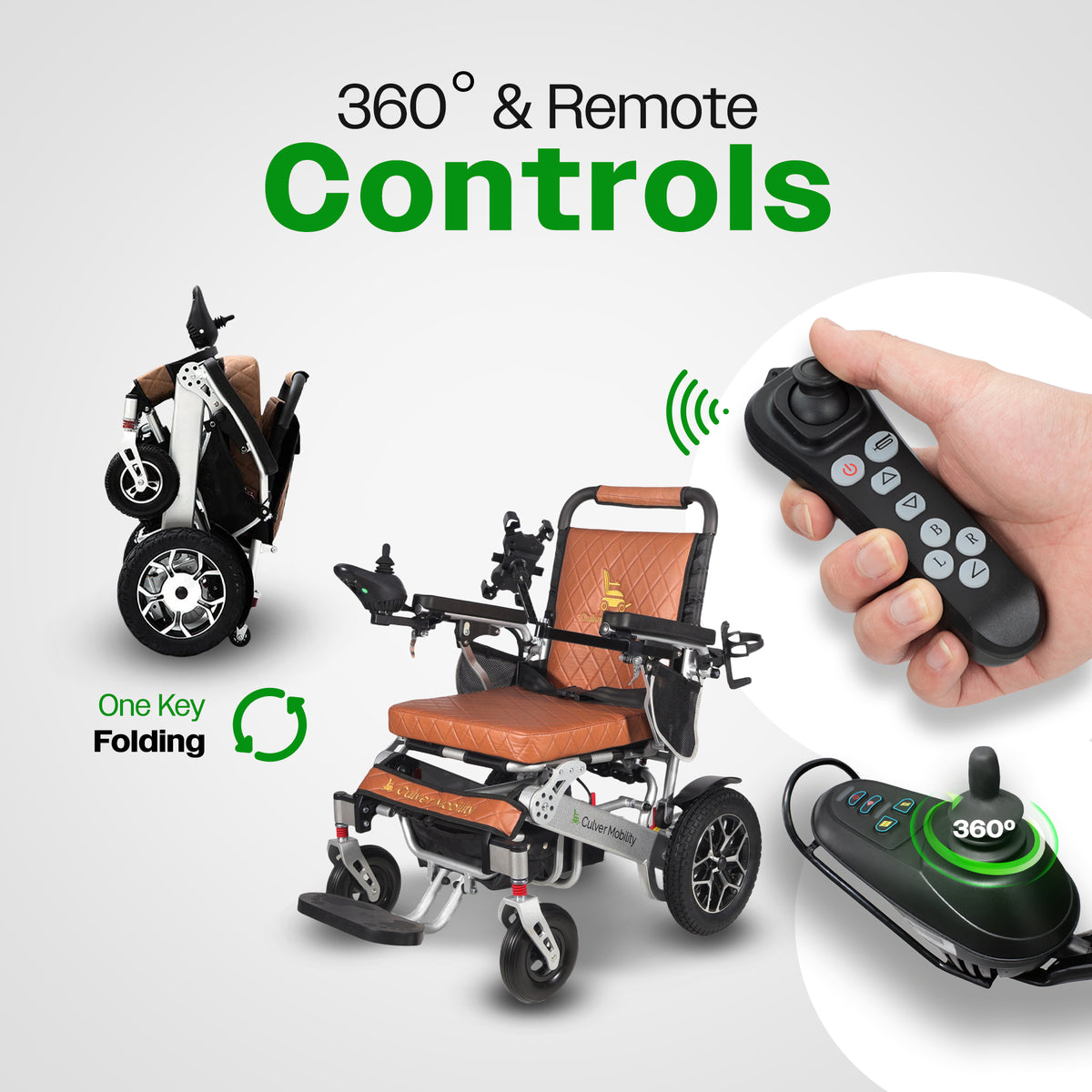 Culver Mobility WOLF Folding Electric Wheelchair, 330 lb Capacity, 25-Mile Range – Brown