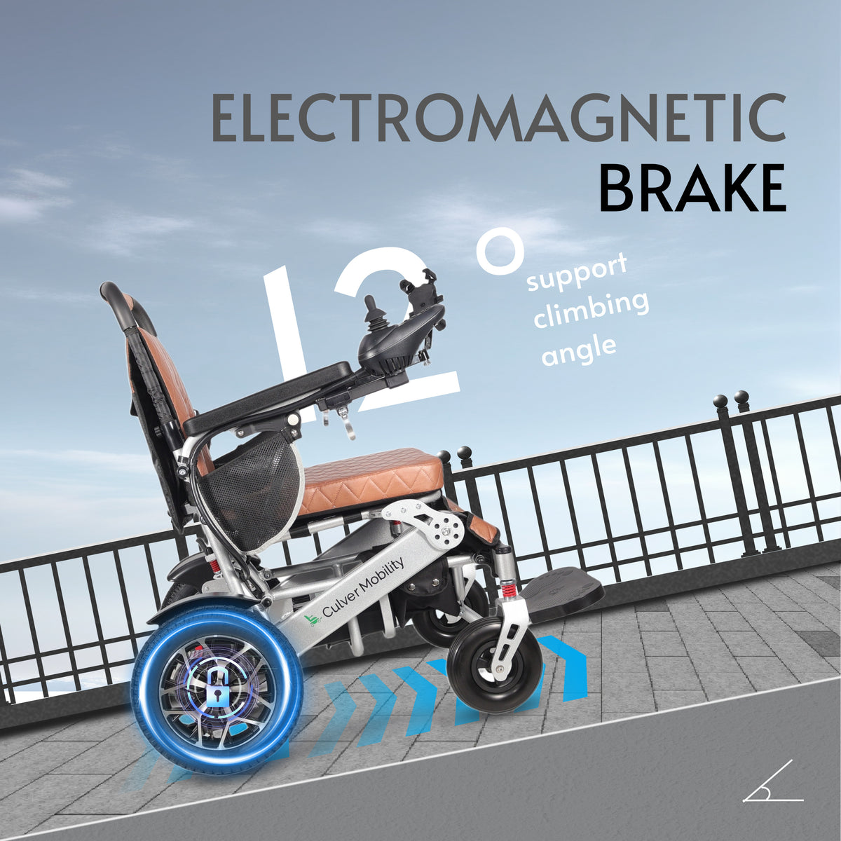 Culver Mobility WOLF Folding Electric Wheelchair, 330 lb Capacity, 25-Mile Range – Brown