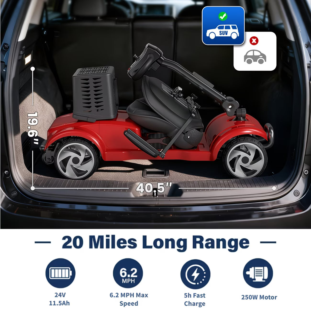 20-Mile Long Range Folding Mobility Scooter for Adults & Seniors, 300 lb Weight Capacity, Portable Electric Mobility Scooter with LED Headlight, Detachable Storage Basket, Compact Travel Scooter for Daily Use