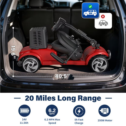 20-Mile Long Range Folding Mobility Scooter for Adults & Seniors, 300 lb Weight Capacity, Portable Electric Mobility Scooter with LED Headlight, Detachable Storage Basket, Compact Travel Scooter for Daily Use