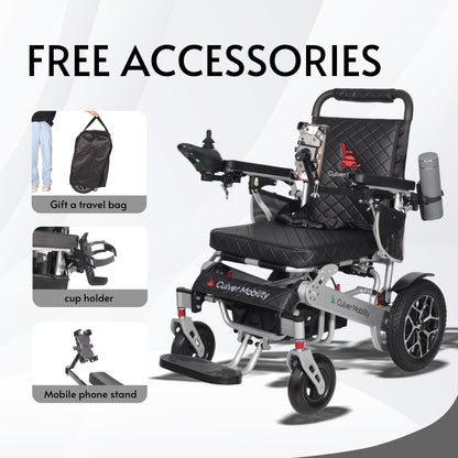 WOLF Black Folding Electric Wheelchair, 330lbs Capacity, 13mi Range