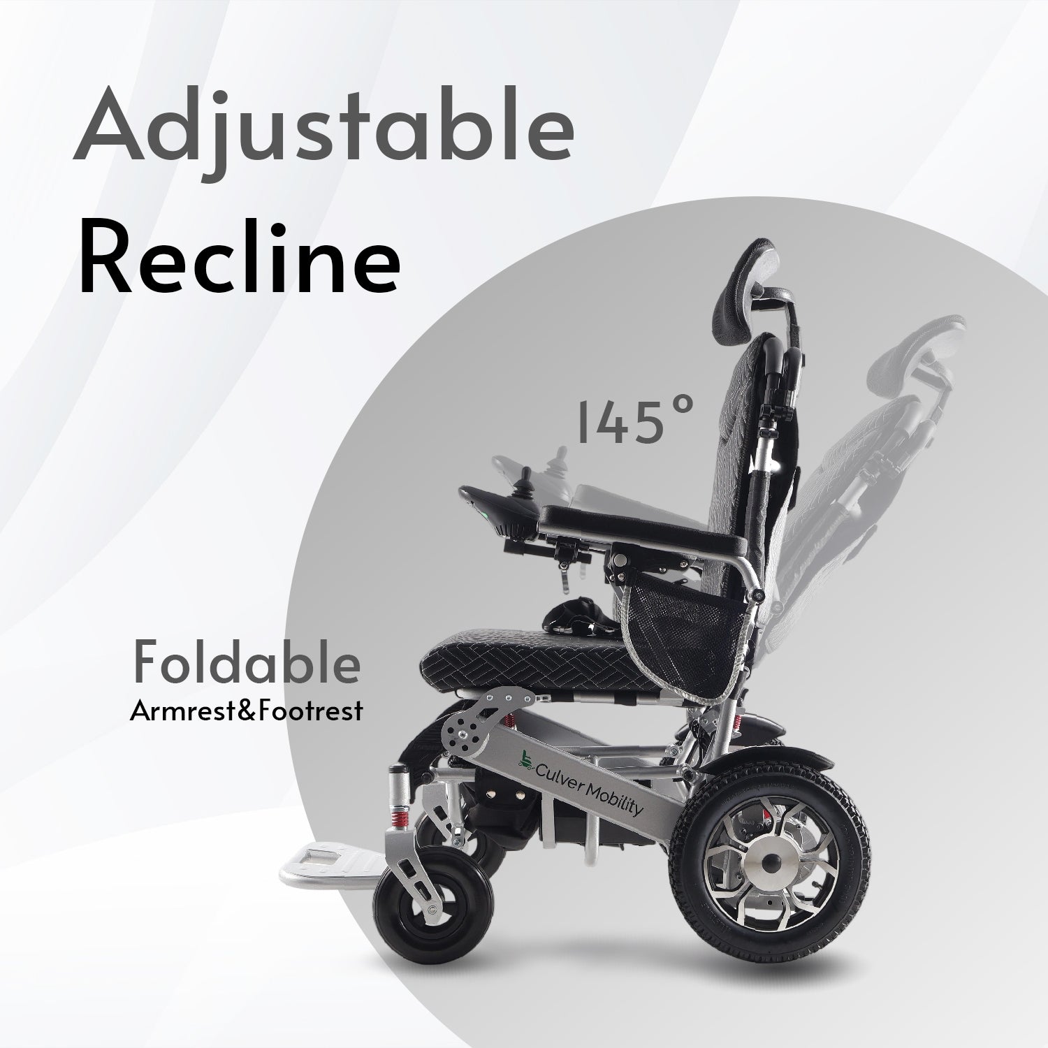 SHAWK (Silver)-Reclining Folding Lightweight Electric Wheelchair 500W Motor,330 lbs-13 miles