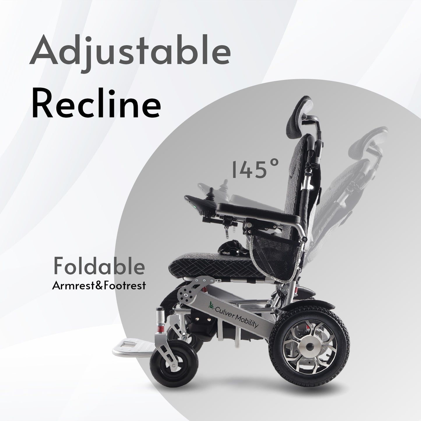 SHAWK (Silver)-Reclining Folding Lightweight Electric Wheelchair 500W Motor,330 lbs-13 miles