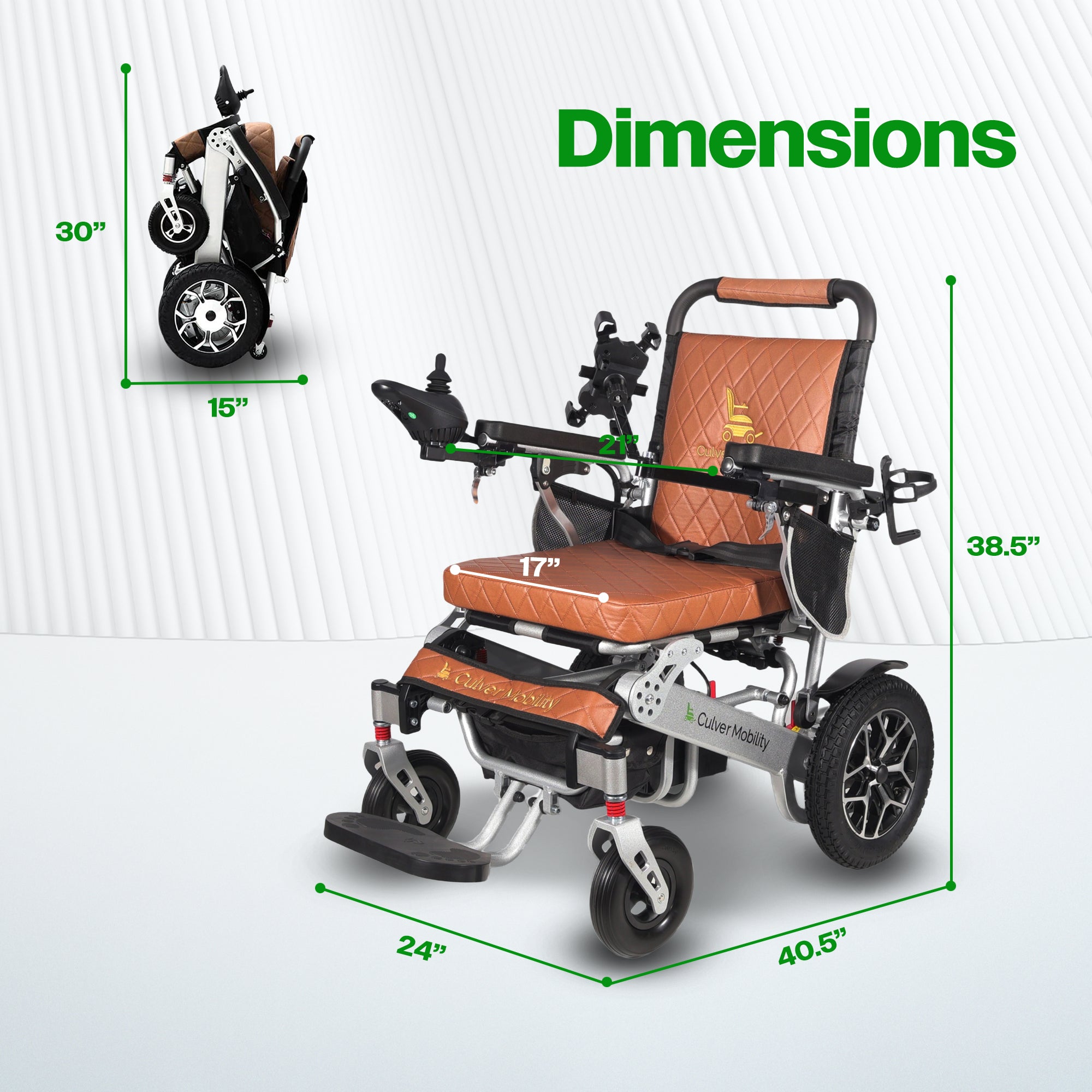 WOLF Brown Folding Electric Wheelchair, 330lbs Capacity, 13mi Range