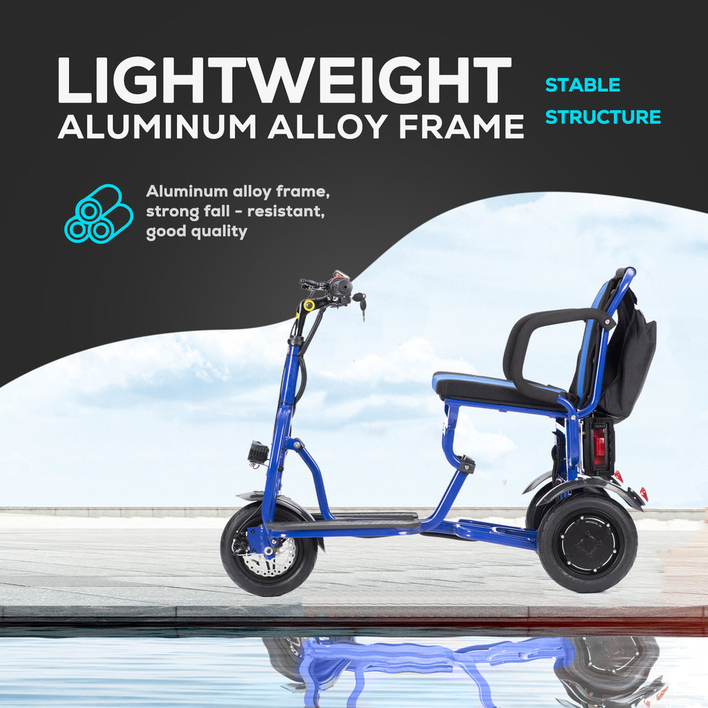 Culver Mobility COUGAR 3-Wheel Folding Mobility Scooter, 49.6 lb, 15-Mile Range – Blue