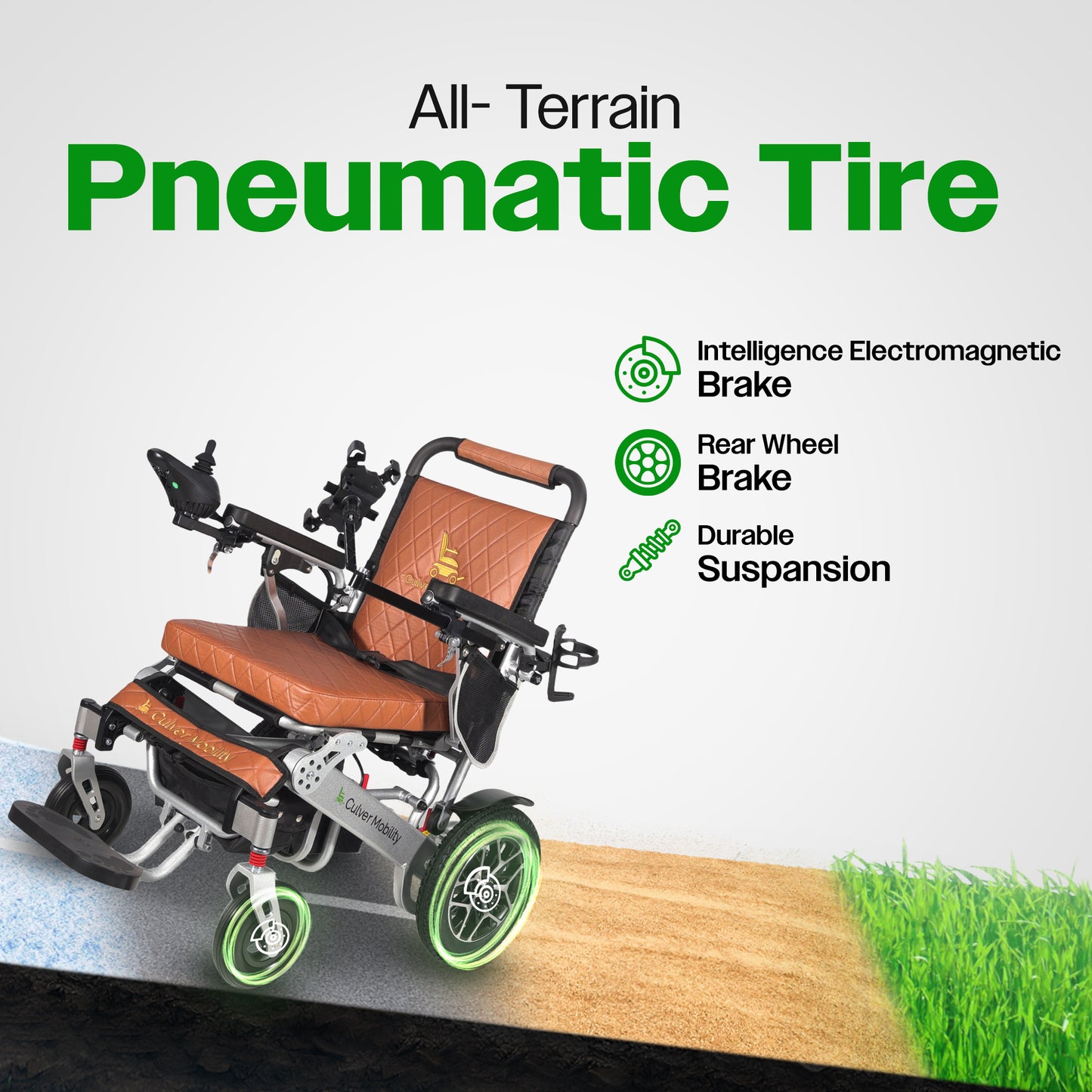 WOLF Brown Folding Electric Wheelchair, 330lbs Capacity, 13mi Range