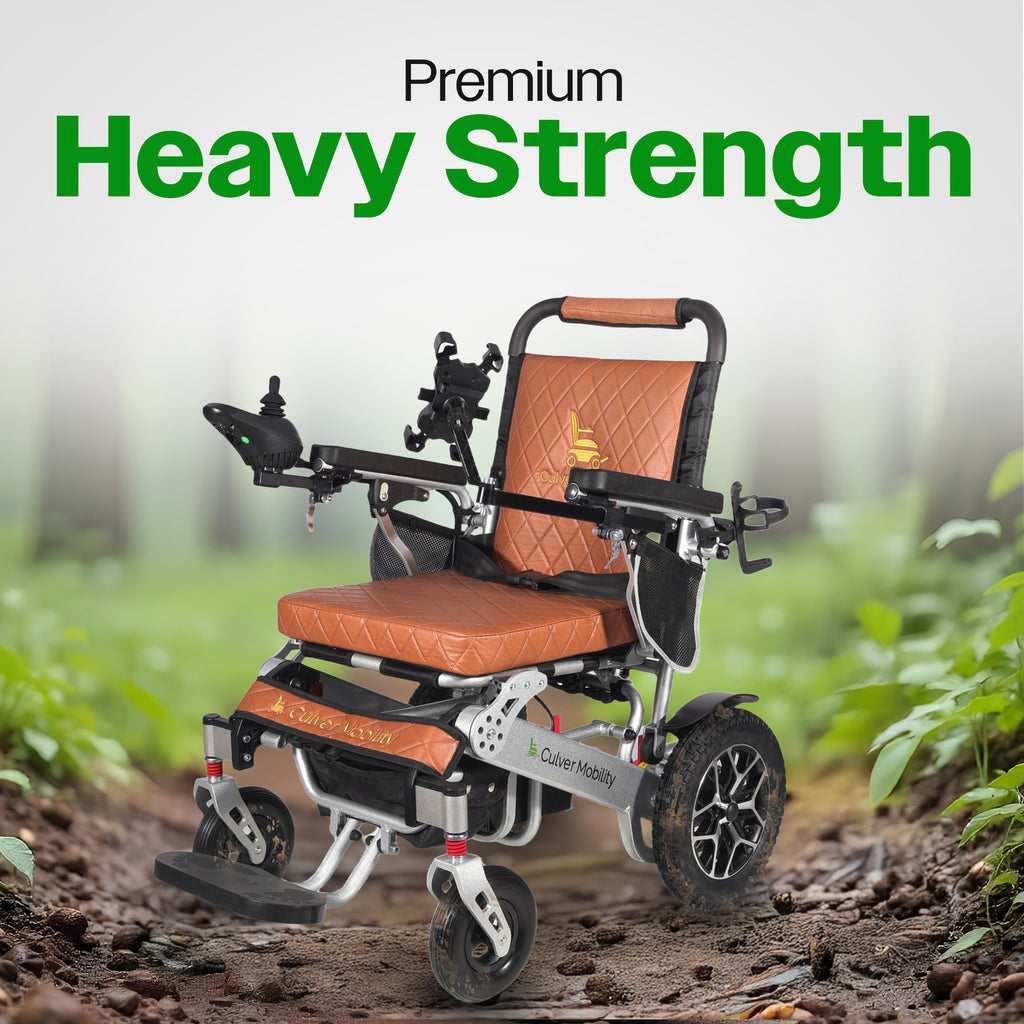 Culver Mobility WOLF Folding Electric Wheelchair, 330 lb Capacity, 25-Mile Range – Brown