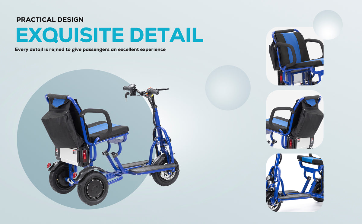Culver Mobility COUGAR 3-Wheel Folding Mobility Scooter, 49.6 lb, 15-Mile Range – Blue