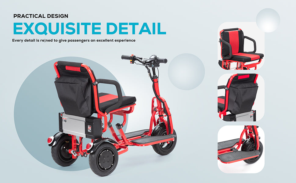 Culver Mobility COUGAR 3-Wheel Folding Mobility Scooter, 49.6 lb, 15-Mile Range – Red
