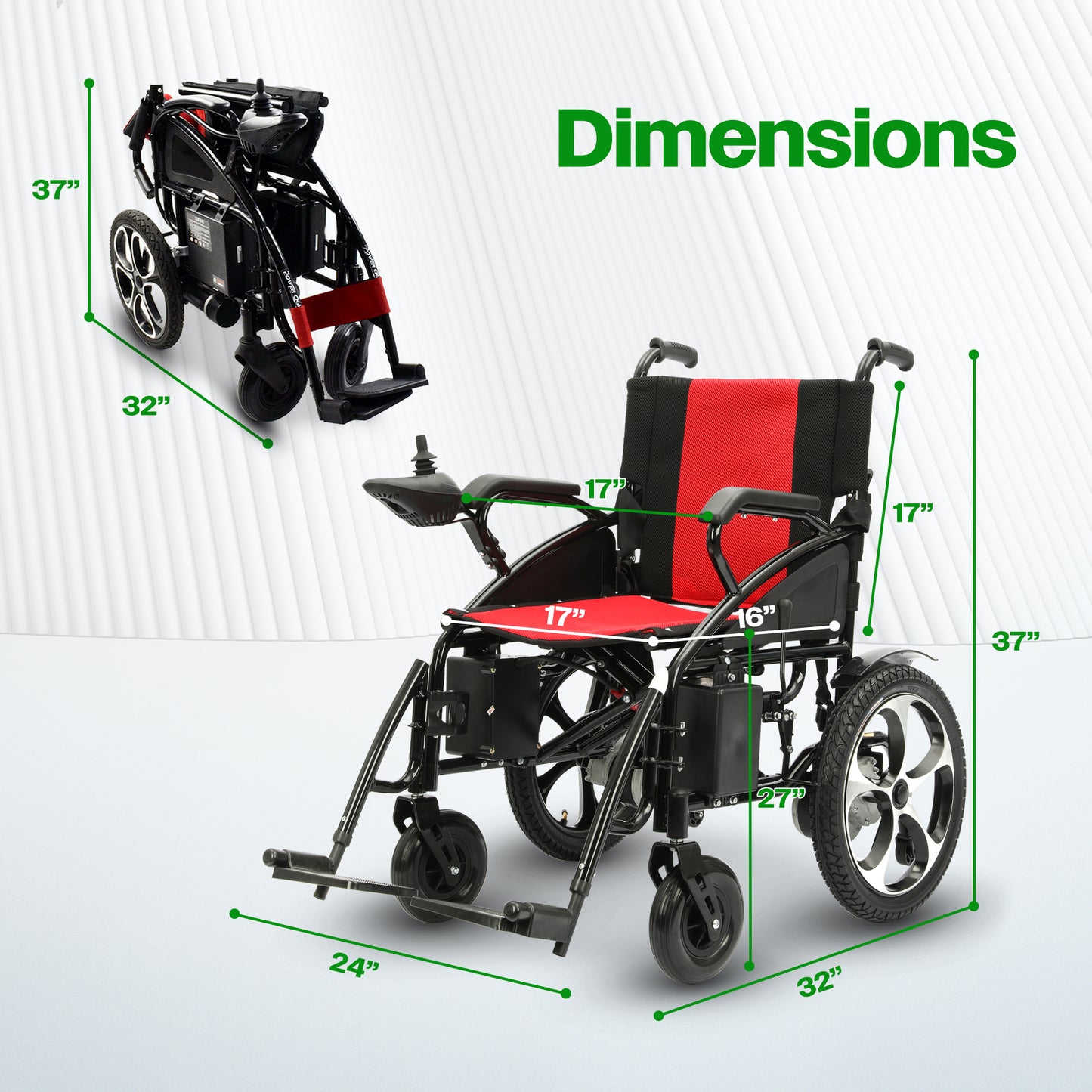 ARTEMIS (RED) - Folding Lightweight Electric Wheelchairs 265lbs -500W- 13Miles