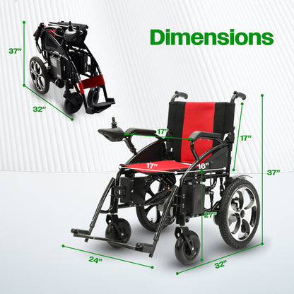 ARTEMIS (RED) - Folding Lightweight Electric Wheelchairs 265lbs -500W- 13Miles