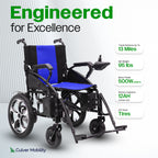 Culver Mobility ARTEMIS Folding Electric Wheelchair, 265 lb, 13-Mile Range – Blue