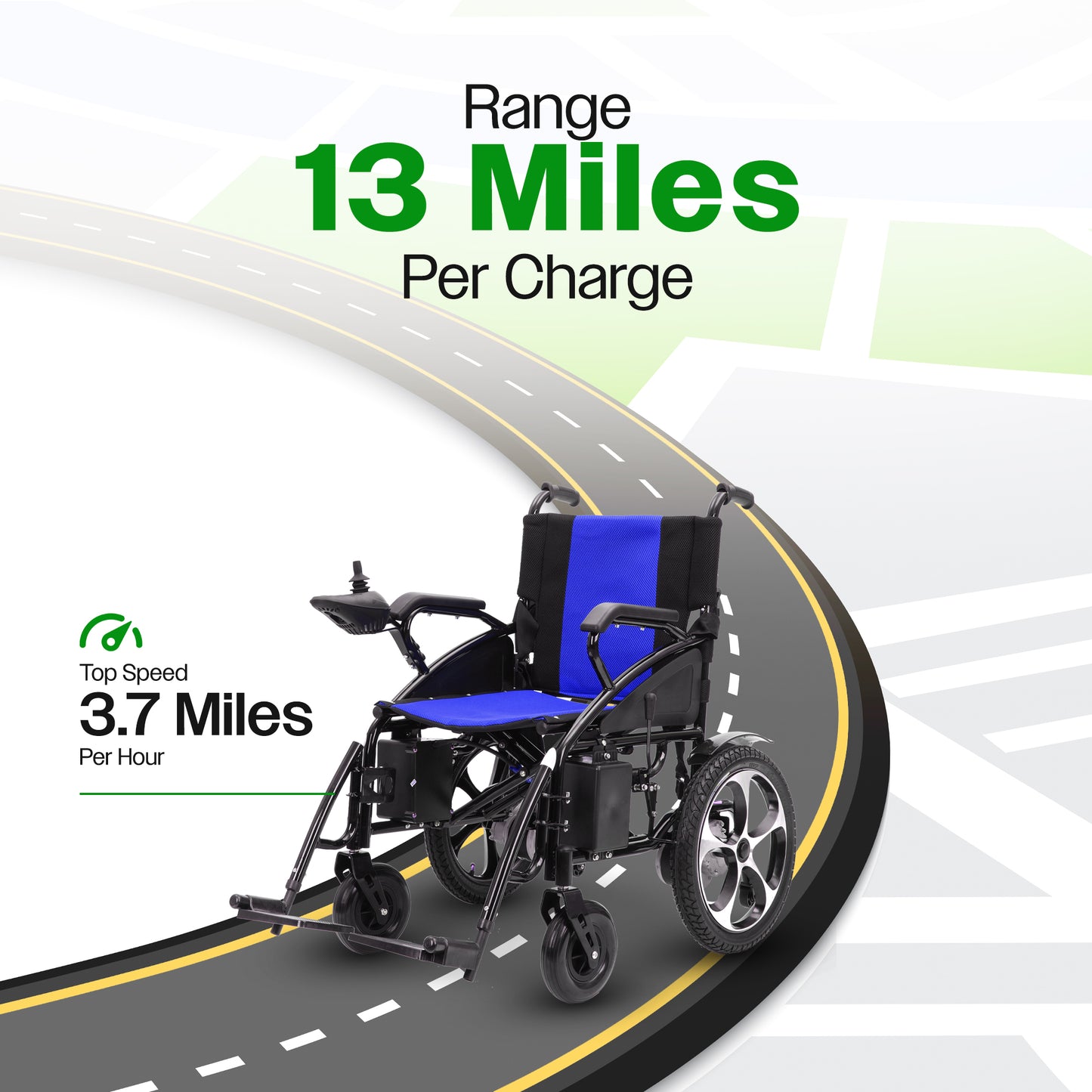 Culver Mobility ARTEMIS (BLUE) - Folding Lightweight Electric Wheelchair 265lbs - 500W- 13Miles