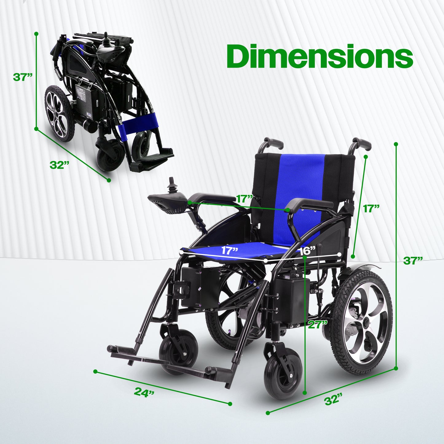 ARTEMIS (BLUE) - Folding Lightweight Electric Wheelchair 265lbs - 500W-  13Miles
