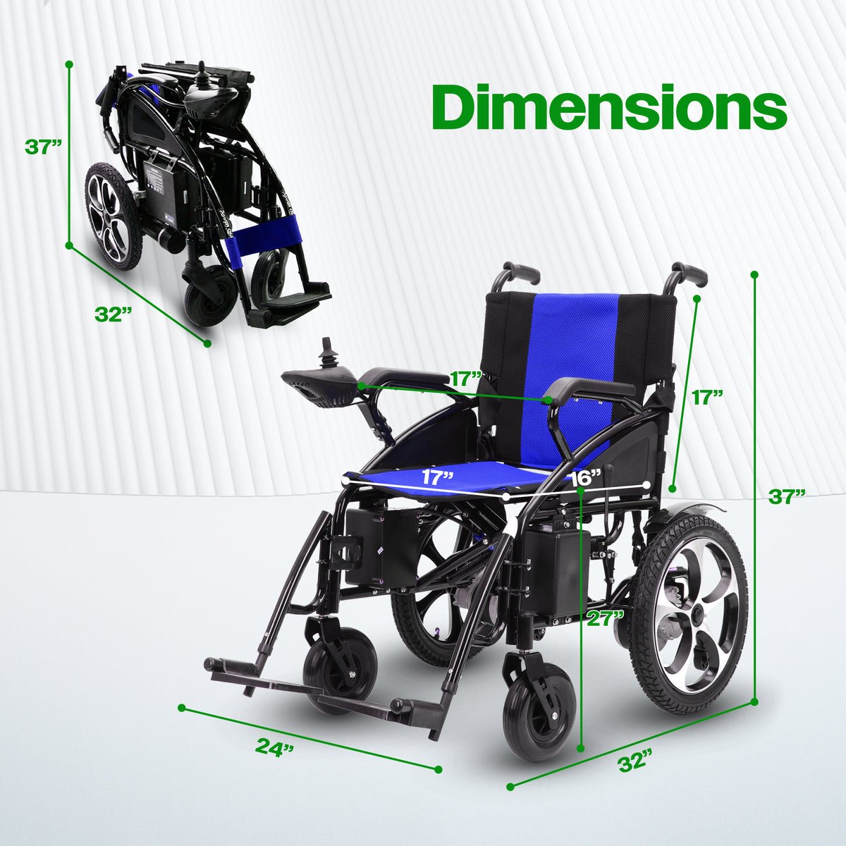 Culver Mobility ARTEMIS Folding Electric Wheelchair, 265 lb, 13-Mile Range – Blue