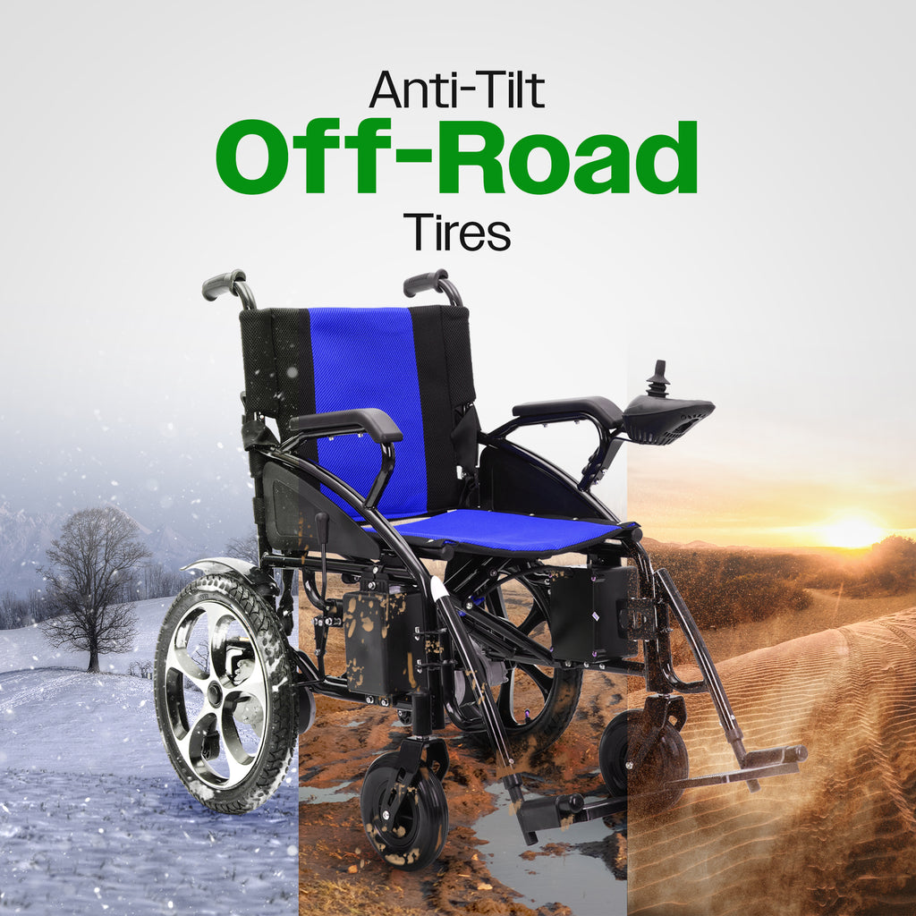 Culver Mobility ARTEMIS Folding Electric Wheelchair, 265 lb, 13-Mile Range – Blue