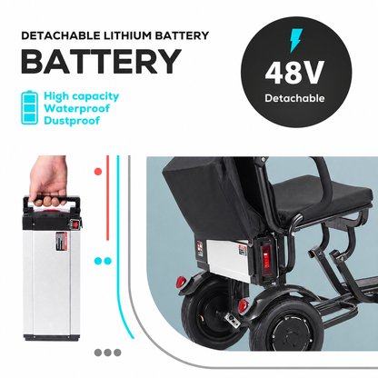 COUGAR (Black) Folding Electric Mobility Scooter 3 Wheel Lightweight Portable Power Travel Scooters