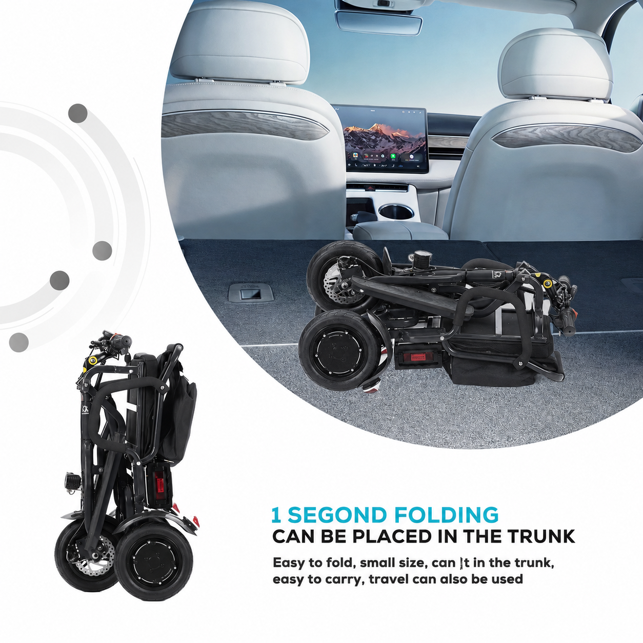 COUGAR (Black) Folding Electric Mobility Scooter 3 Wheel Lightweight Portable Power Travel Scooters