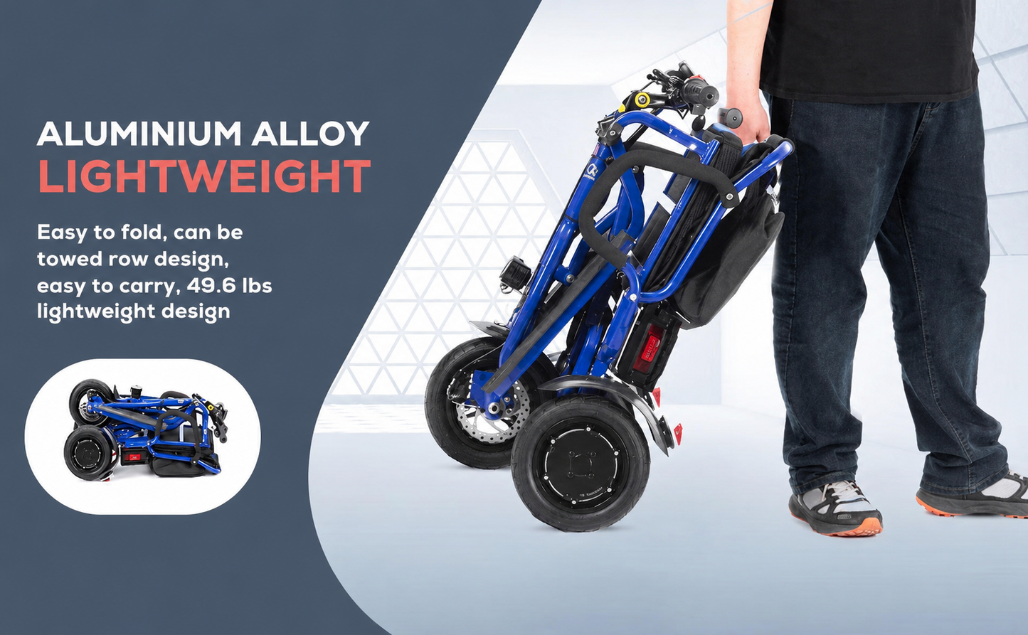 COUGAR (Blue) Folding Electric Mobility Scooter 3 Wheel Lightweight Portable Power Travel Scooters