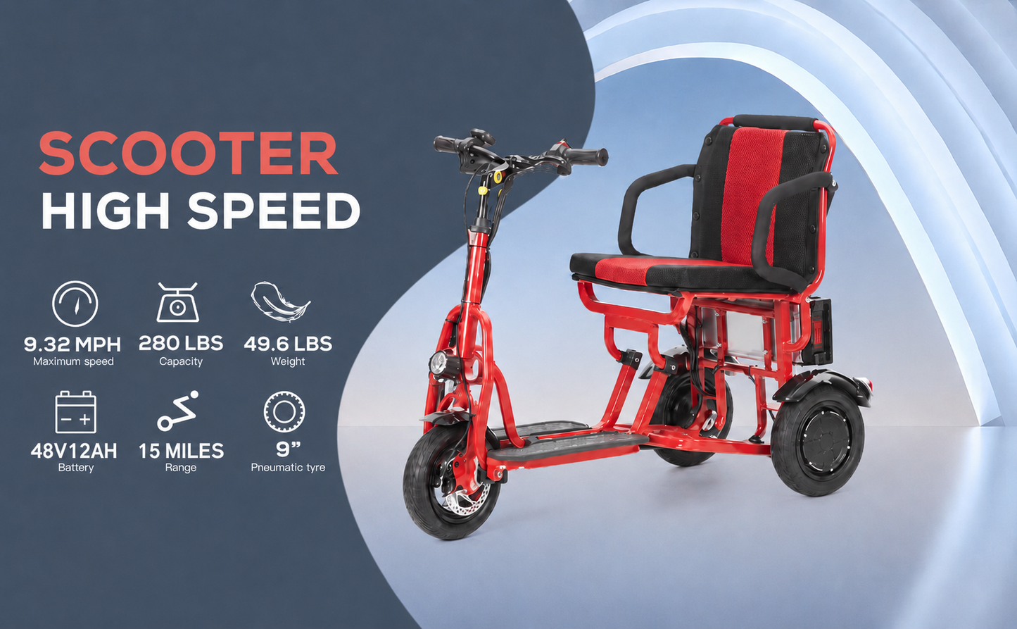 COUGAR (Red) Ultra Lightweight Folding Scooter For Adults 3 Wheeler - Portable