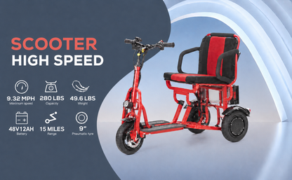 COUGAR (Red) Ultra Lightweight Folding Scooter For Adults 3 Wheeler - Portable