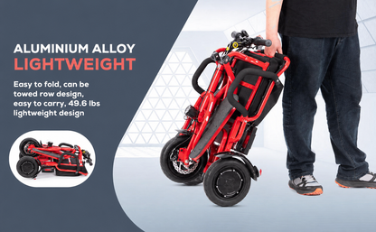 COUGAR (Red) Ultra Lightweight Folding Scooter For Adults 3 Wheeler - Portable