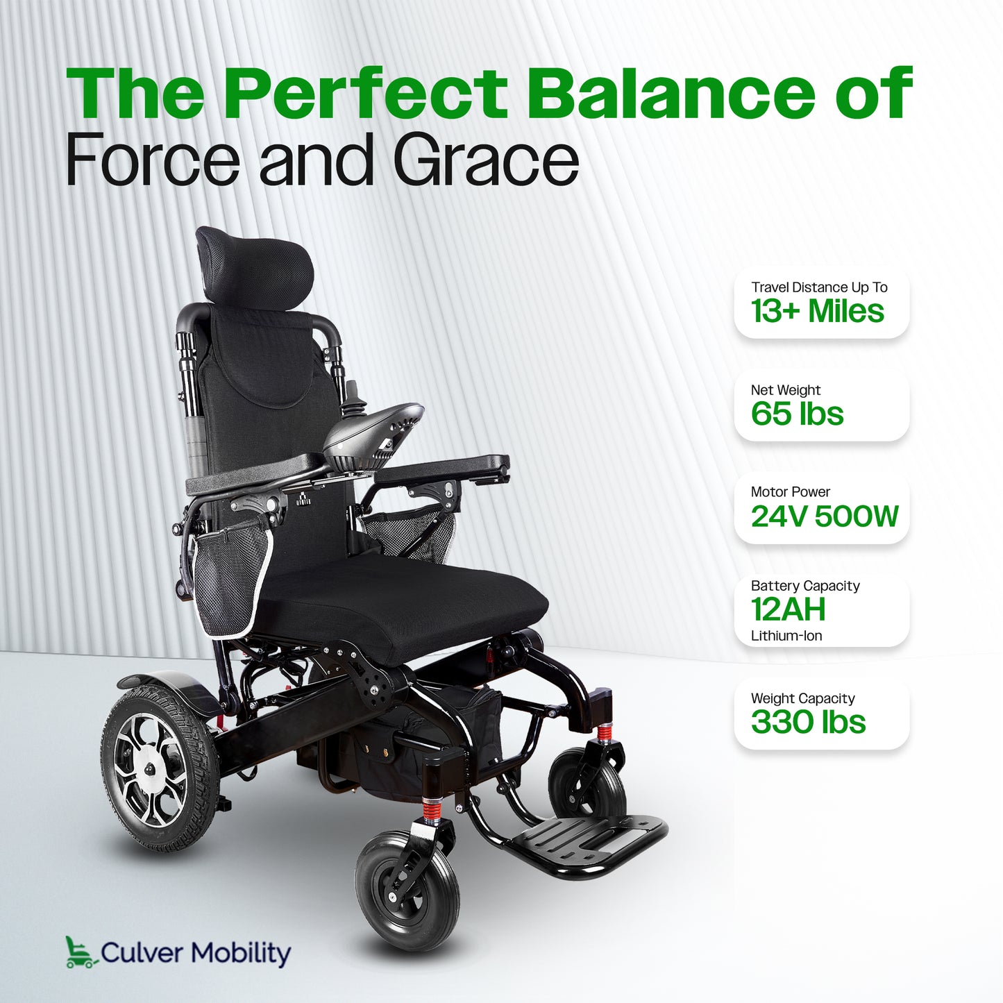 Culver Mobility Remote Control Folding Lightweight Wheelchair SHAWK (Black)