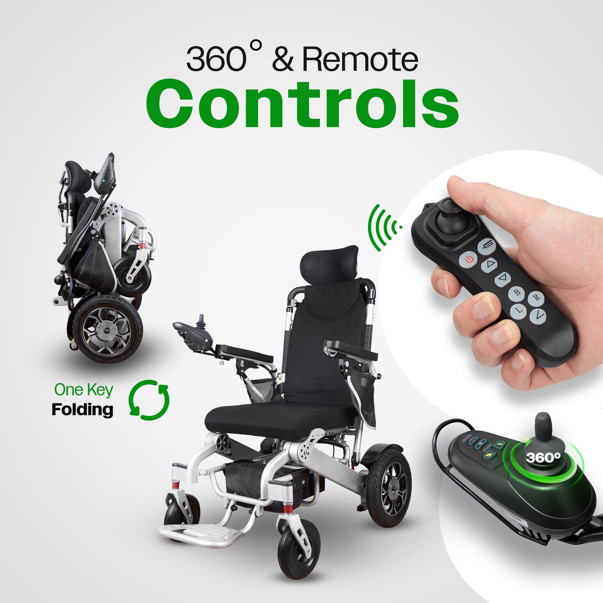 SHAWK (Silver)-Reclining Folding Lightweight Electric Wheelchair 500W Motor,330 lbs-13 miles