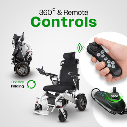 SHAWK (Silver)-Reclining Folding Lightweight Electric Wheelchair 500W Motor,330 lbs-13 miles