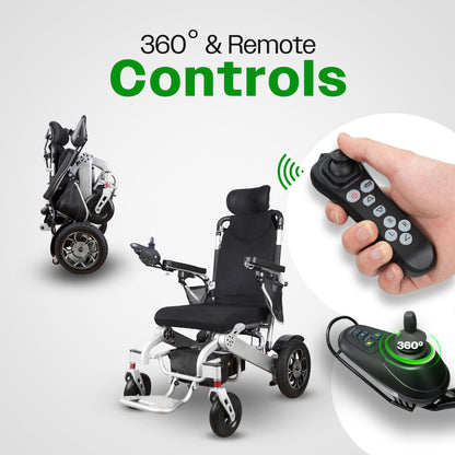 SHAWK (Silver)-Reclining Folding Lightweight Electric Wheelchair 500W Motor,330 lbs-13 miles