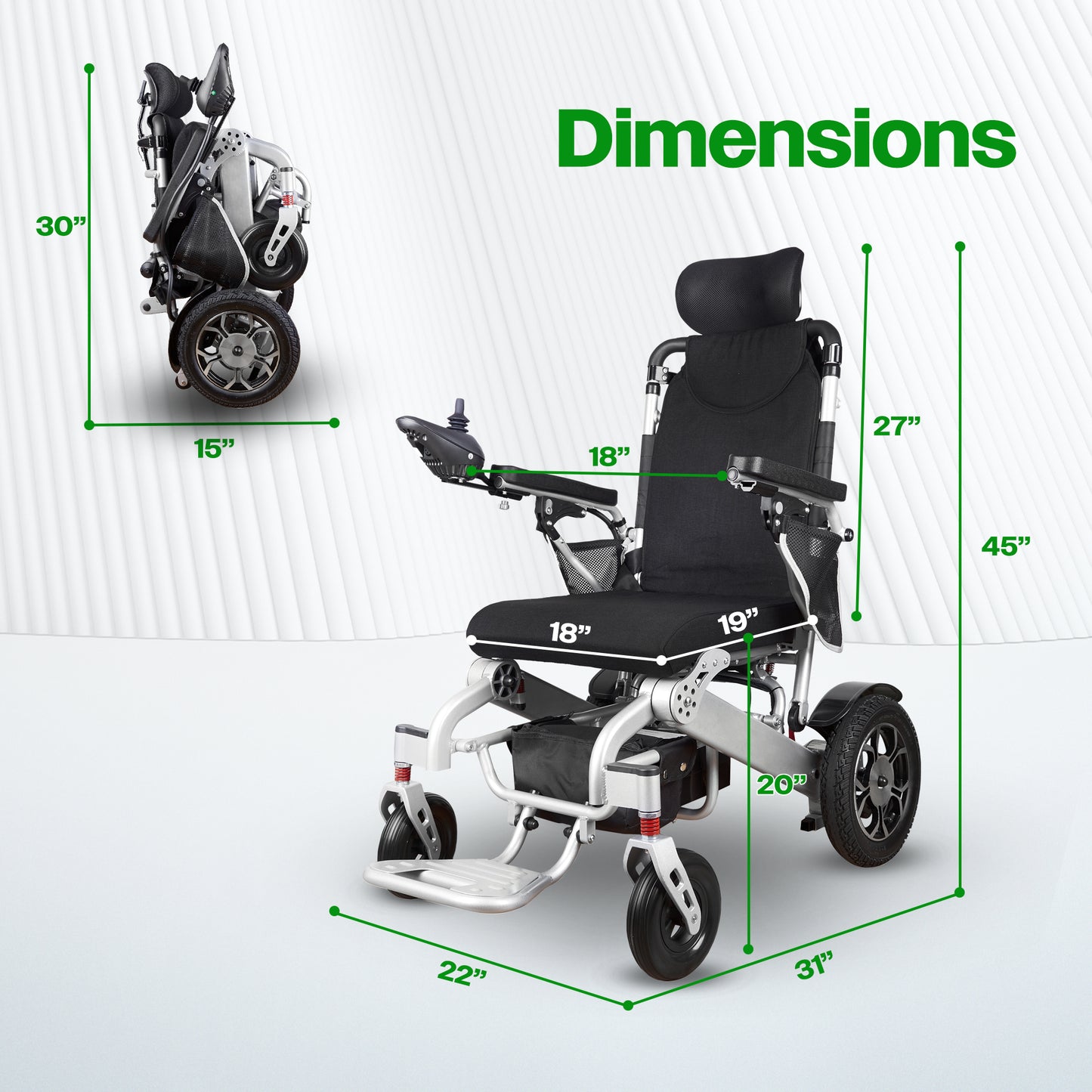 SHAWK (Silver)-Reclining Folding Lightweight Electric Wheelchair 500W Motor,330 lbs-13 miles