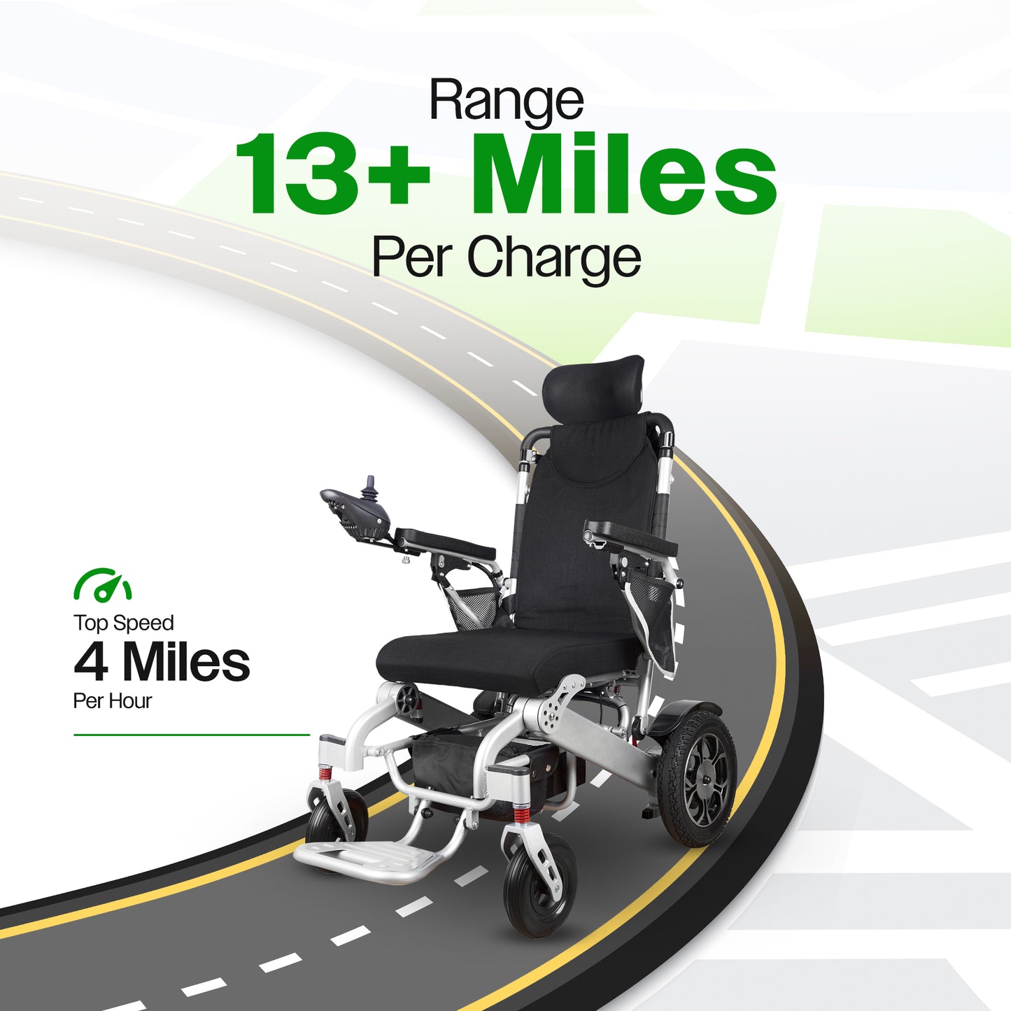 Culver Mobility SHAWK (Silver)-Reclining Folding Lightweight Electric Wheelchair 500W Motor,330 lbs-13 miles