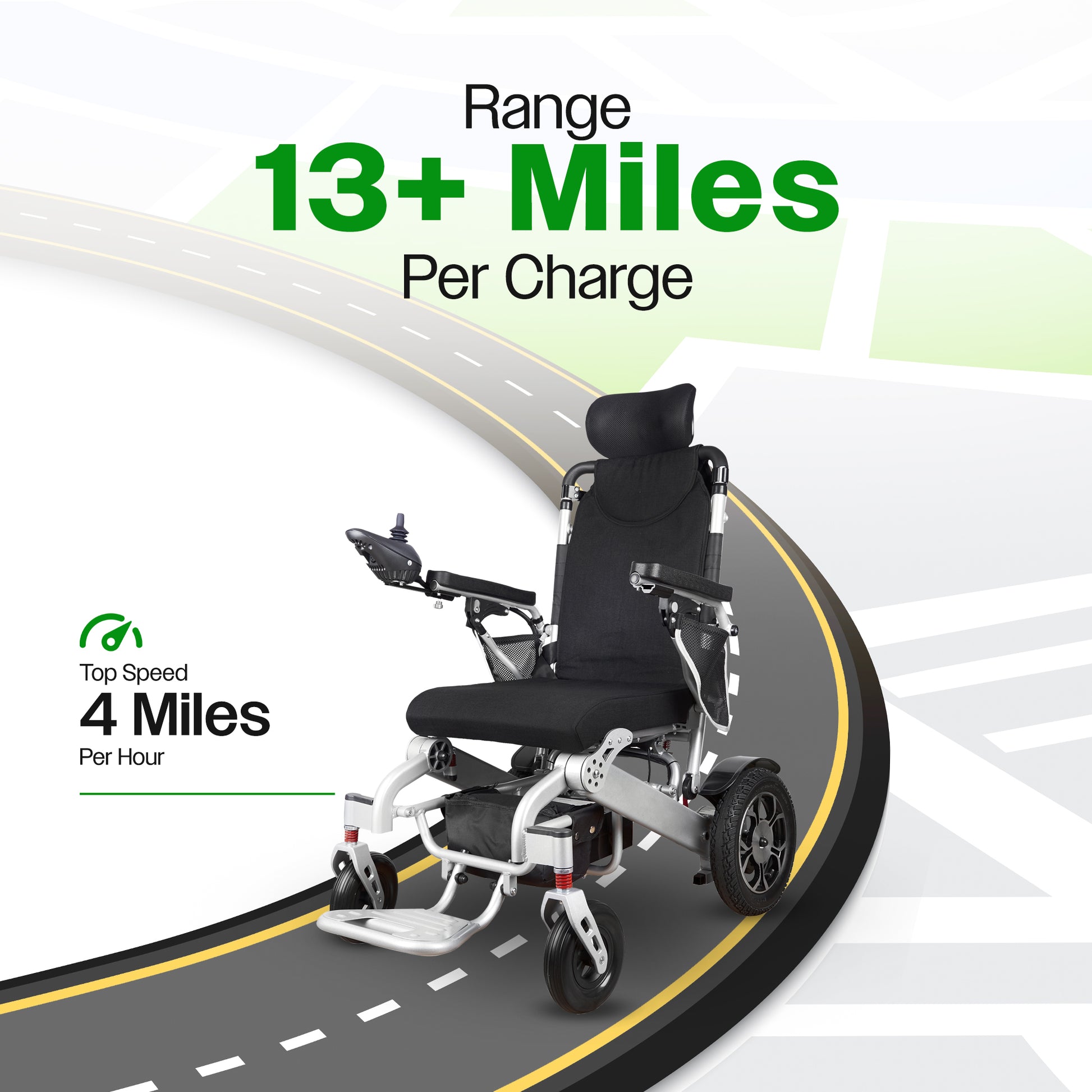 Culver Mobility SHAWK (Silver)-Reclining Folding Lightweight Electric Wheelchair 500W Motor,330 lbs-13 miles