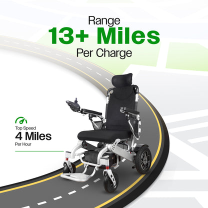 Culver Mobility SHAWK (Silver)-Reclining Folding Lightweight Electric Wheelchair 500W Motor,330 lbs-13 miles