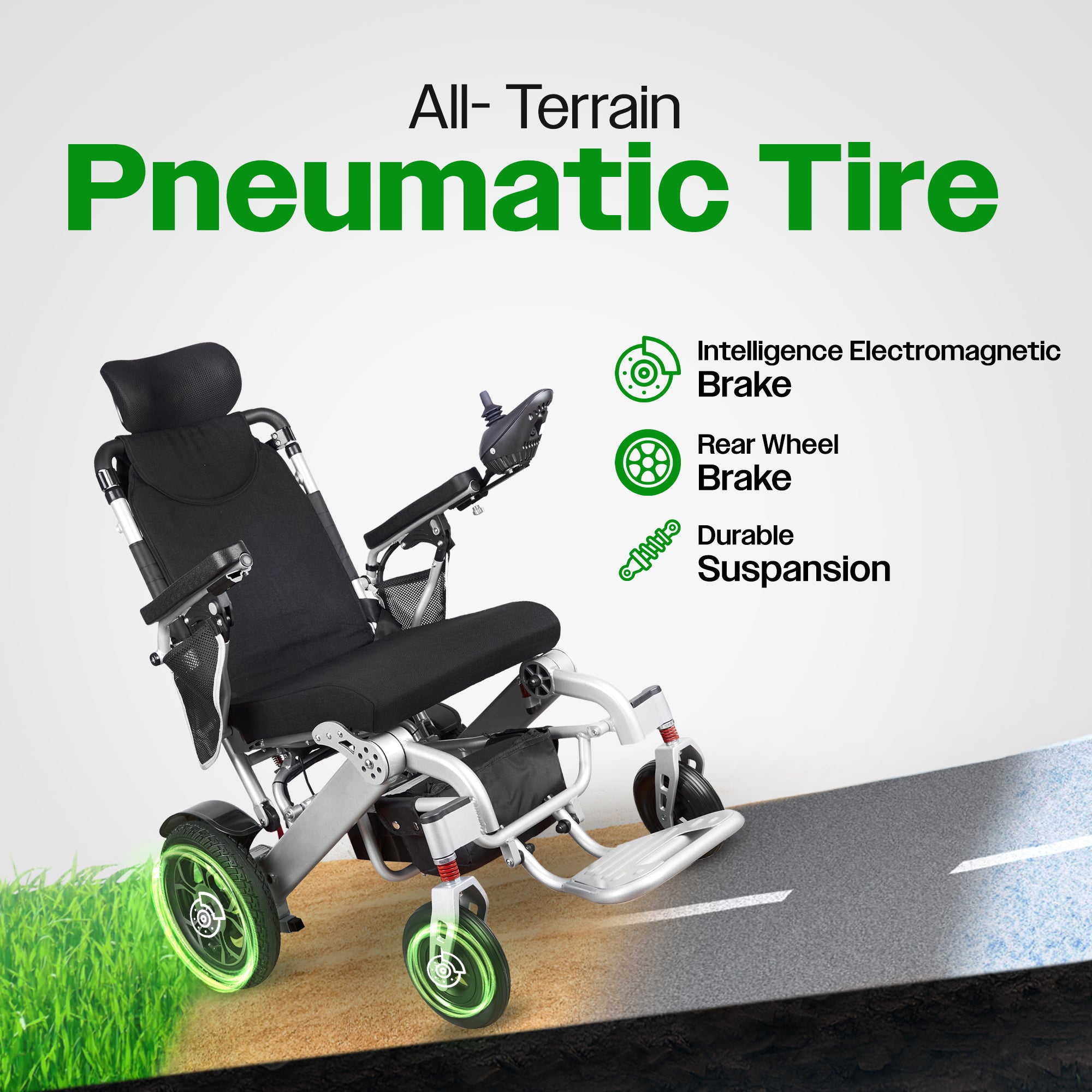 Culver Mobility SHAWK (Silver)-Reclining Folding Lightweight Electric Wheelchair 500W Motor,330 lbs-13 miles