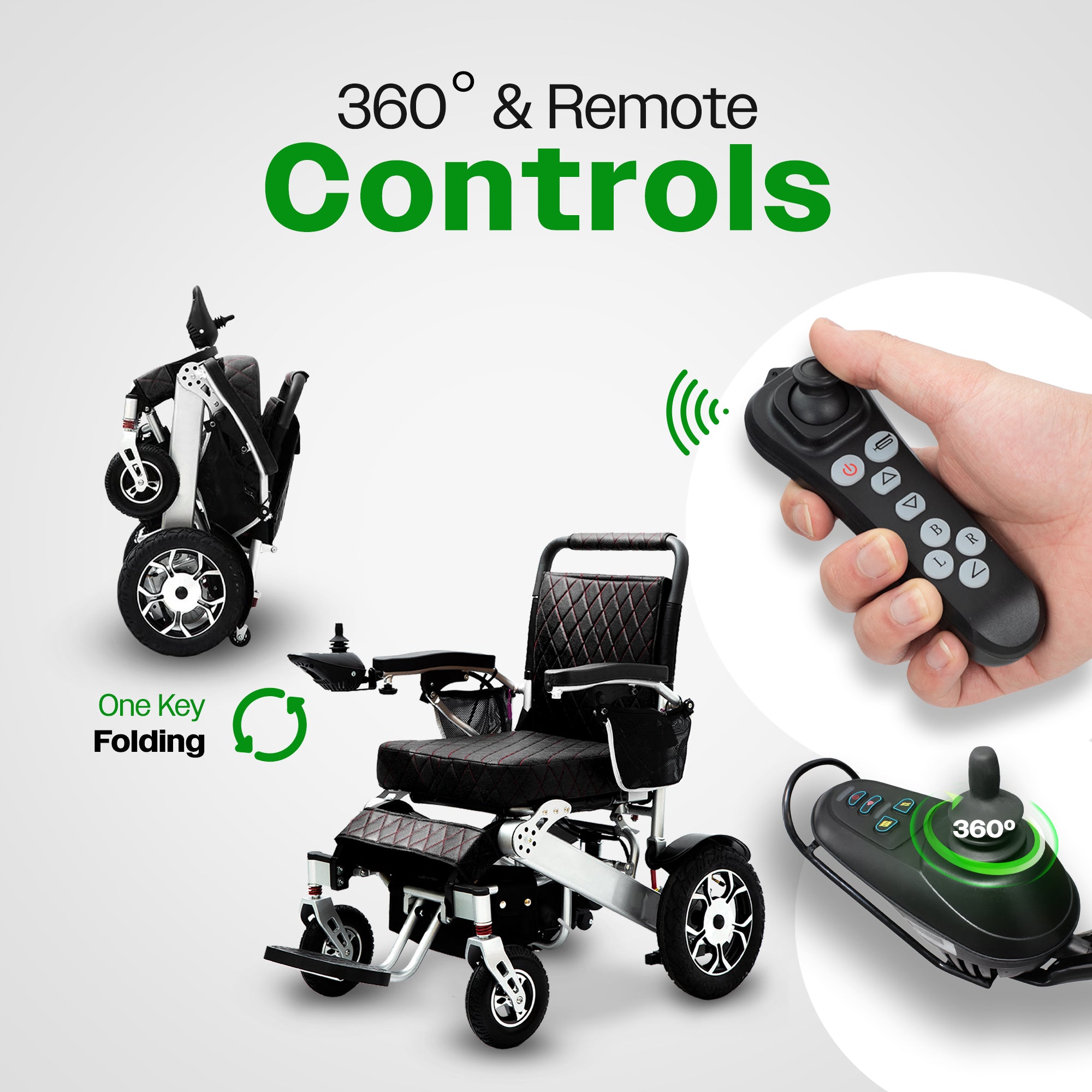 WOLF Black Folding Electric Wheelchair, 330lbs Capacity, 13mi Range