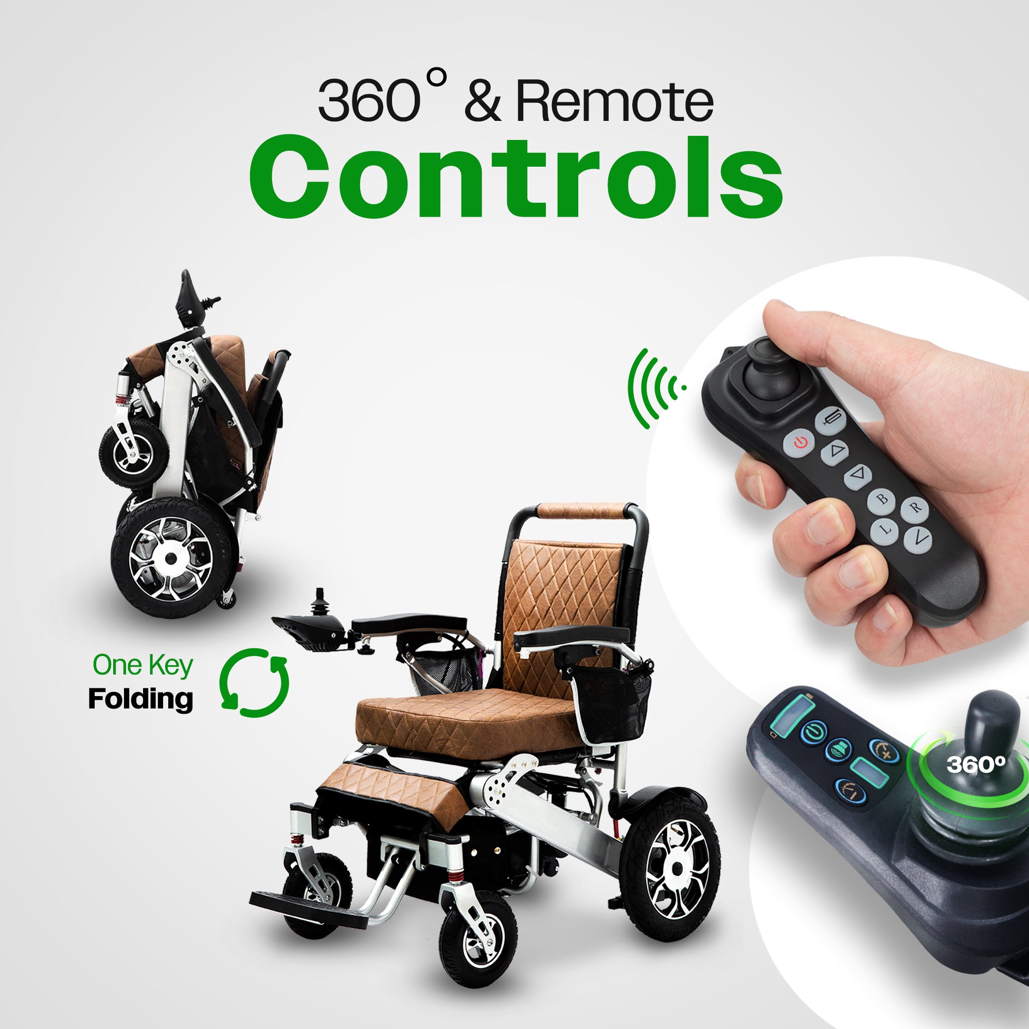 Culver Mobility WOLF (Brown)- Leather Folding Lightweight Heavy Duty Electric Wheelchair 330 lbs -500W-13 Miles