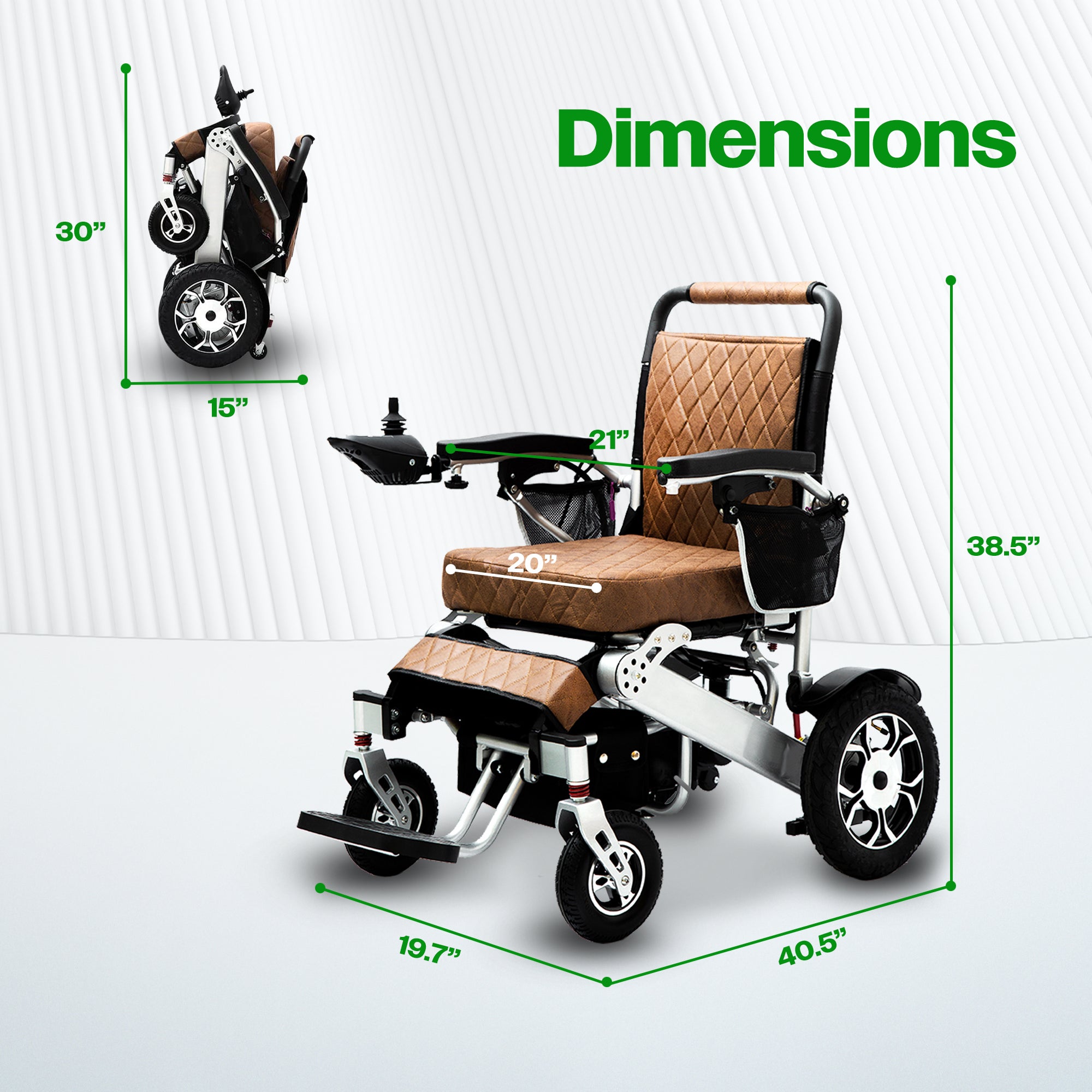 Culver Mobility WOLF (Brown)- Leather Folding Lightweight Heavy Duty Electric Wheelchair 330 lbs -500W-13 Miles